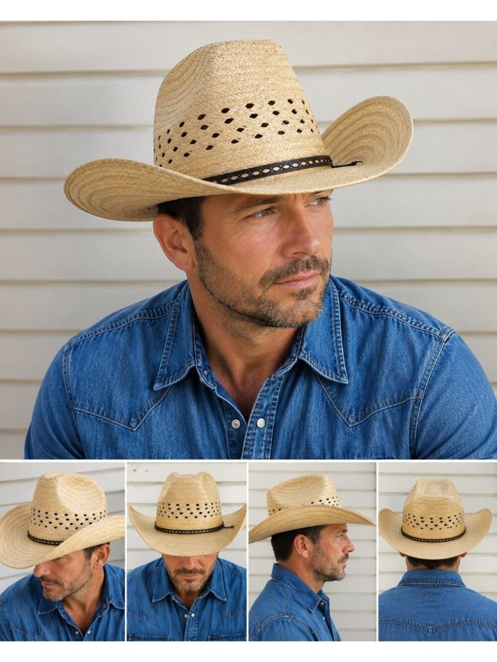 Vintage Goorin of California "Nugget" Straw Cowboy Hat Vented Medium Size 7 USA